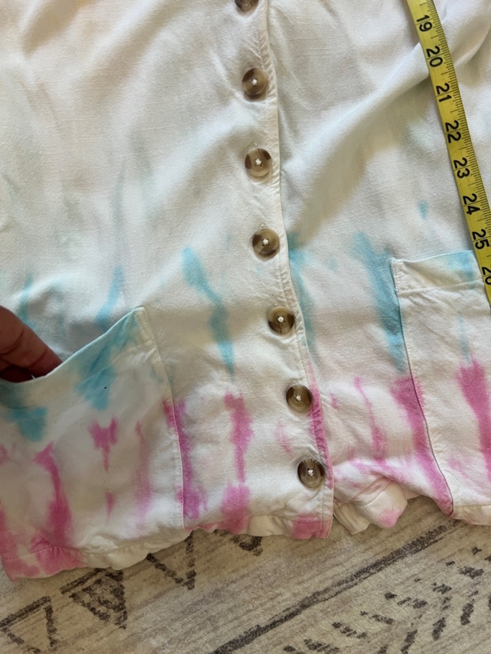Rip Curl Pastel Tie-Dye Button-Front Spaghetti Strap Coverup - Pink/White/Blue - Picture 6 of 7
